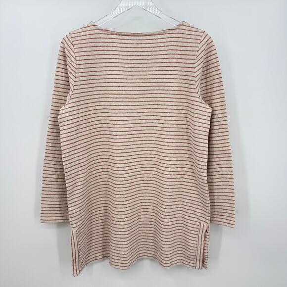 J Jill Cream & Burnt Orange Stripe Long Sleeve Tunic Top Petite Large - Picture 5 of 7